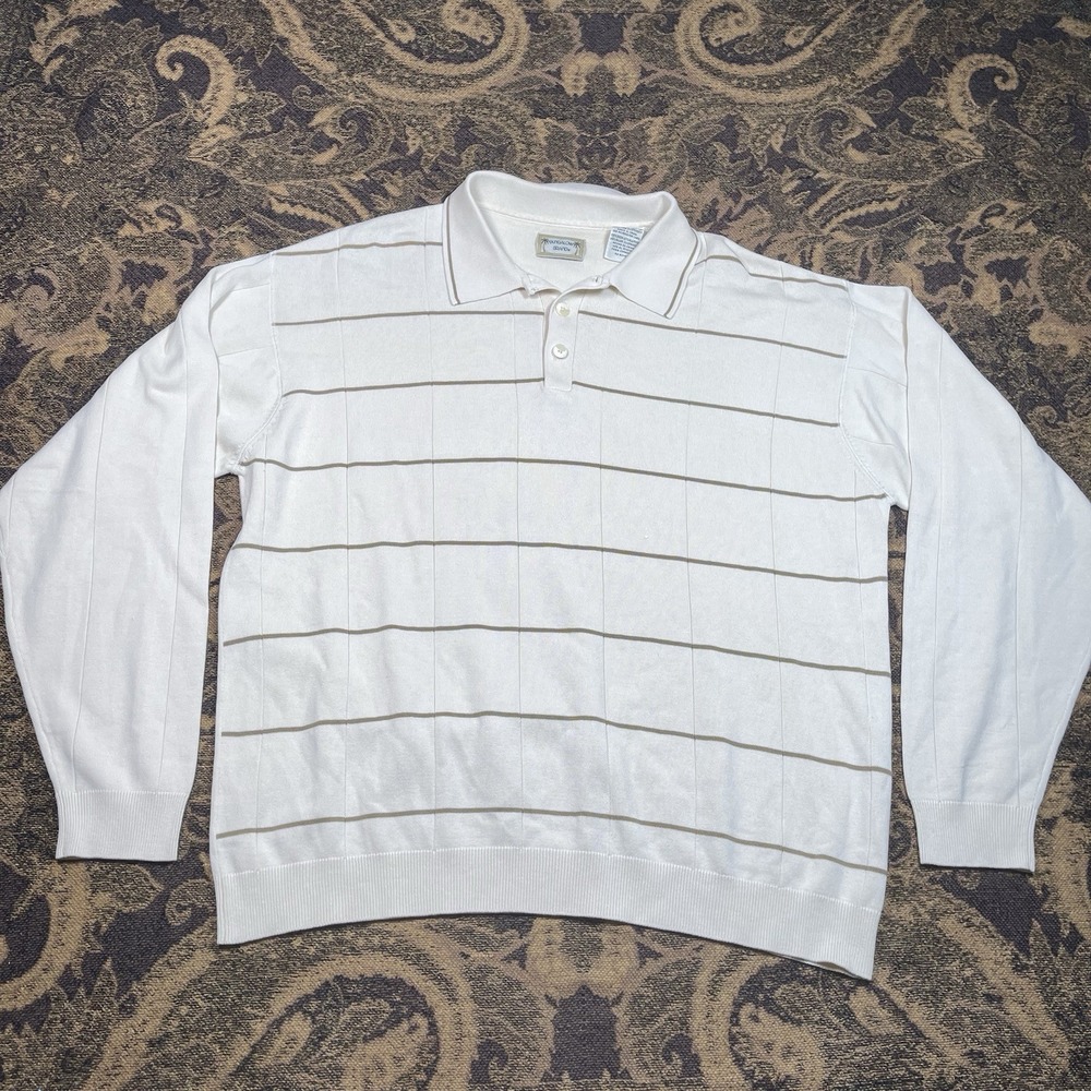 VTG Bungalow Brand Sweater Mens L Ivory 1/4 Pullover Long Sleeve Silk Blend